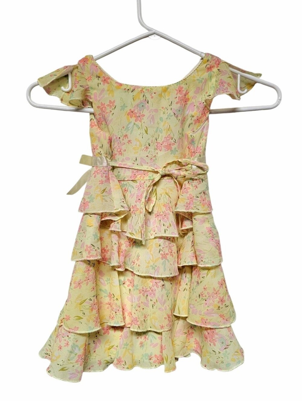 Jazz Kidd Yellow Floral Ruffle Dress with Satin Bow - Picture 3 of 4